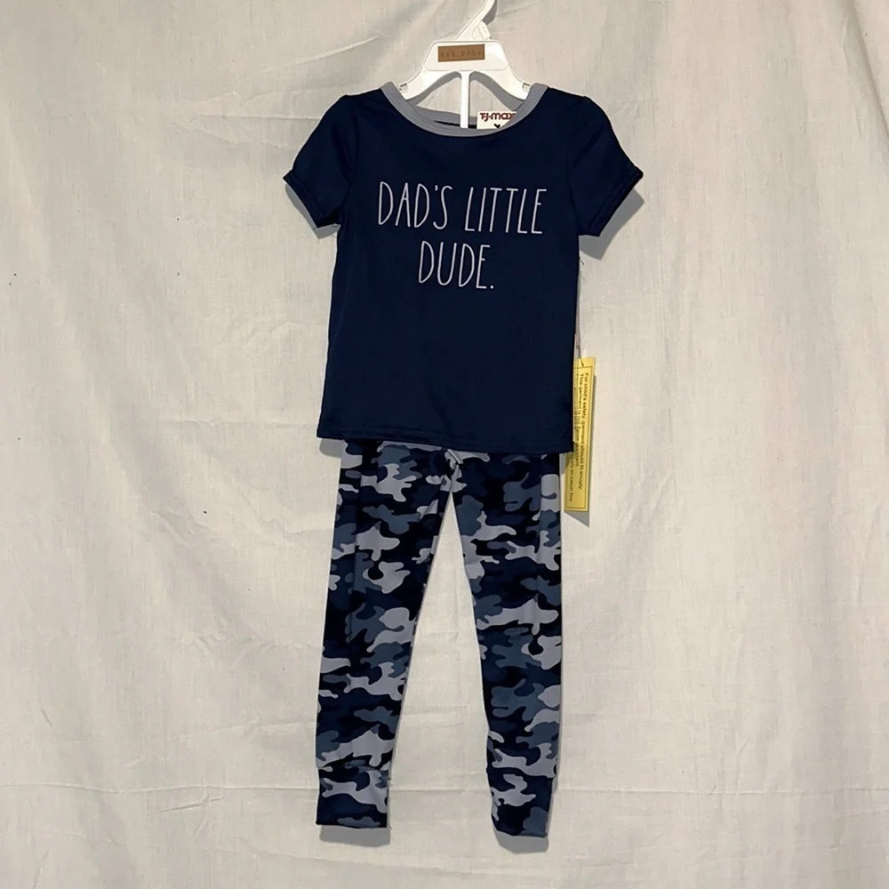 Nwt boys Rae Dunn “Dad’s Little Dude” short sleeve shirt & pants pj set size 4t